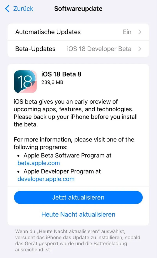 沁阳苹果手机维修分享苹果 iOS / iPadOS 18 开发者预览版 Beta 8 发布 